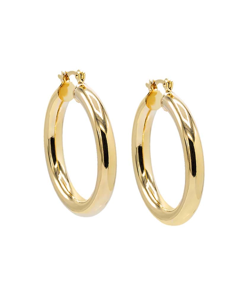 Front of a size 35 MM Adina's Chunky Hollow Hoop Earring Gold 35 MM in Gold by By Adina Eden. | dia_product_style_image_id:292375